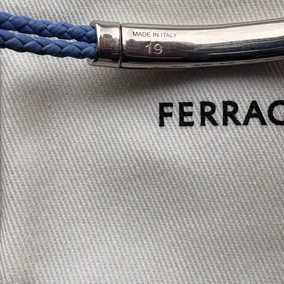 Salvatore Ferragamo Blue and Silver Men's Bracelet with engraved logo brand new